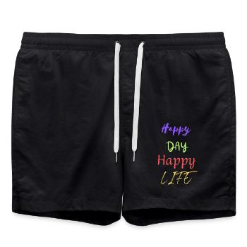 Happy Day Happy Life - Colored Motif Design - Swim Trunks - black - Front - AI Model Male 185 light (185cm)
