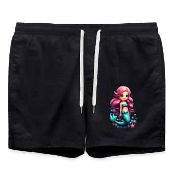 Chibi sirène mignonne aux cheveux roses - Short de bain - noir - Devant - AI Model Male 185 light (185cm)