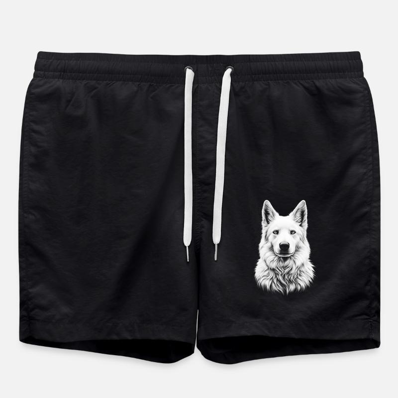 Berger Blanc Suisse Portrait White Shepherd - Swim Trunks - black