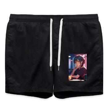 Anime Girl Design – Detailreiche Manga-Kunst - Badeshorts - Schwarz - Vorne - AI Model Male 185 light (185cm)