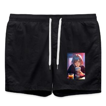 Manga Girl Illustration – Stunning Anime - Swim Trunks - black - Front - AI Model Male 185 light (185cm)