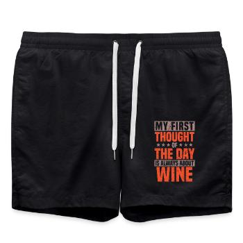 Mein erster Gedanke des Tages dreht sich immer um Wein - Badeshorts - Schwarz - Vorne - AI Model Male 185 light (185cm)