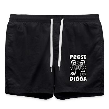 Prost Digga Urlaub Party - Badeshorts - Schwarz - Vorne - AI Model Male 185 light (185cm)