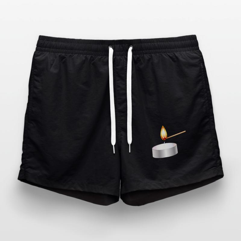 light a small tea light with match Swim Trunks