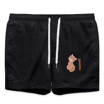 Braune Katze - 1. Geburtstag - Badeshorts - Schwarz - Vorne - AI Model Male 185 light (185cm)