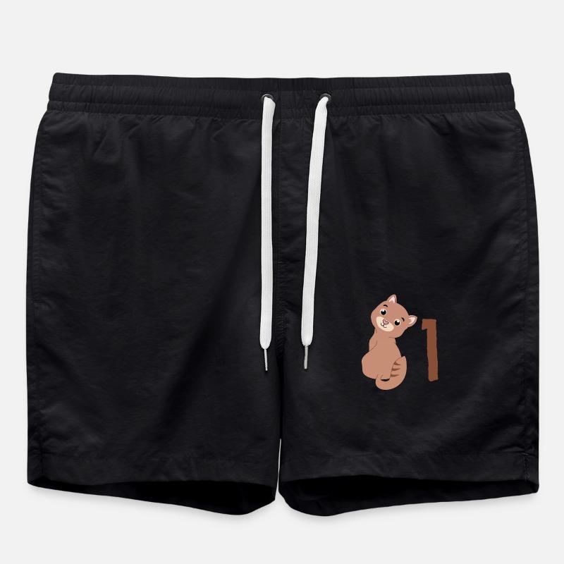 Brown Cat - 1st Birthday - Swim Trunks - black