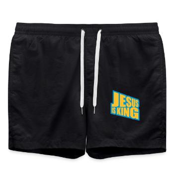 jesus is king quote - Swim Trunks - black - Front - AI Model Male 185 light (185cm)