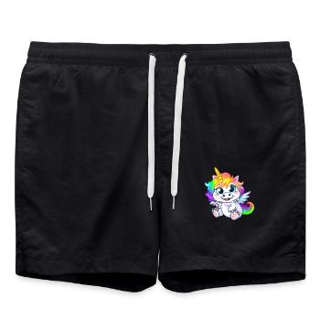 00264 flauschiges Einhorn Baby mit Regenbogenmähne - Badeshorts - Schwarz - Vorne - AI Model Male 185 light (185cm)