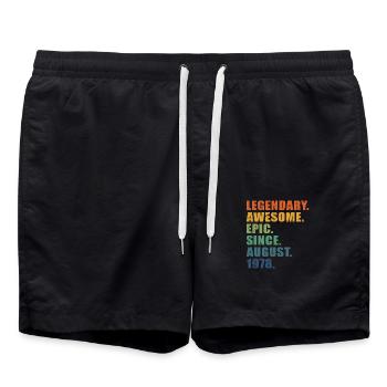 45th Birthday, August 1978, 45 Year Anniversary - Swim Trunks - black - Front - AI Model Male 185 light (185cm)