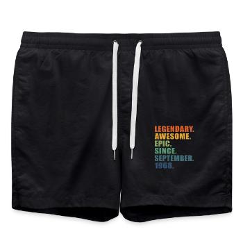 55. Geburtstag, September 1968, 55-jähriges Jubiläum - Badeshorts - Schwarz - Vorne - AI Model Male 185 light (185cm)