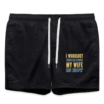 Ich trainiere, weil meine Frau heiß ist Bodybuilding-Fitnessstudio - Badeshorts - Schwarz - Vorne - AI Model Male 185 light (185cm)