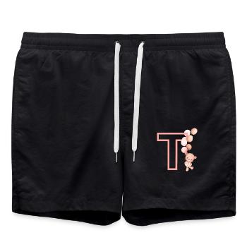 Lettre t rose ours - Short de bain - noir - Devant - AI Model Male 185 light (185cm)