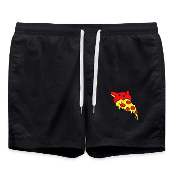 Cat Eating Salami Pizza Hunger Fast Food Food - Swim Trunks - black - Front - AI Model Male 185 light (185cm)