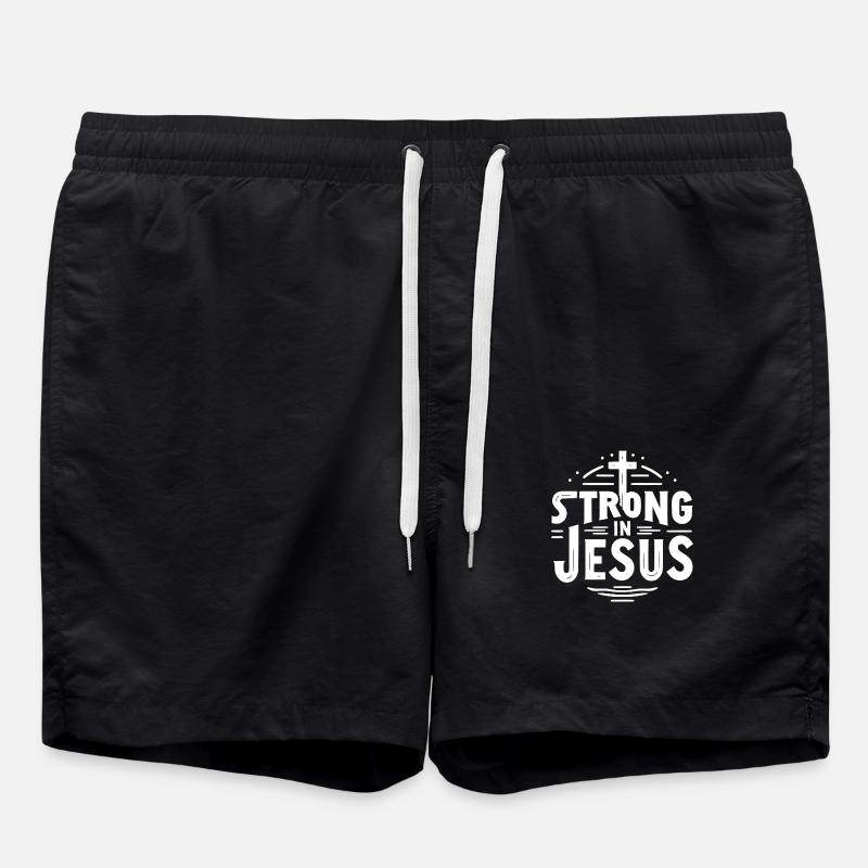 Strong in Jesus - Swim Trunks - black