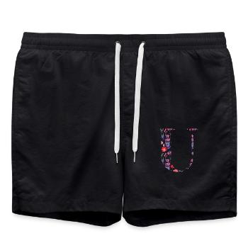 Blumen personalisierter U-Brief - Geschenkidee - Badeshorts - Schwarz - Vorne - AI Model Male 185 light (185cm)