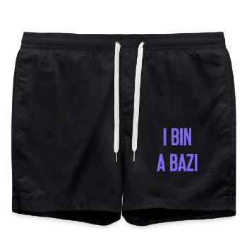 I bin a Bazi – Bayerischer Spruch mit Humor - Badeshorts - Schwarz - Vorne - AI Model Male 185 light (185cm)