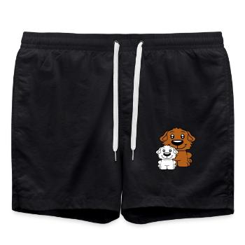 Zwei Hunde Familie Kind Mutter Vater Papa Mama Süß - Badeshorts - Schwarz - Vorne - AI Model Male 185 light (185cm)