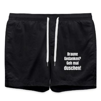 Braune Gedanken? Geh mal duschen! - Badeshorts - Schwarz - Vorne - AI Model Male 185 light (185cm)
