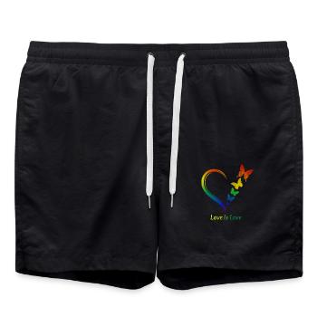 Regenbogen Herz Schmetterlinge "Liebe ist Liebe" - Badeshorts - Schwarz - Vorne - AI Model Male 185 light (185cm)