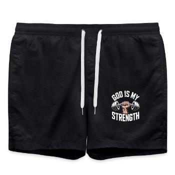 God is my strength! Believing Christian Jesus - Swim Trunks - black - Front - AI Model Male 185 light (185cm)