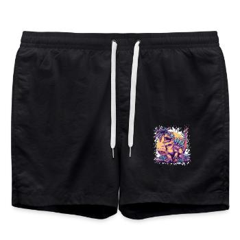 Dinosaurier stegosaurus Insel Palme - Badeshorts - Schwarz - Vorne - AI Model Male 185 light (185cm)