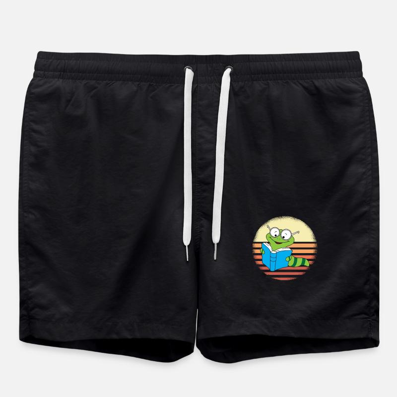 Bücherwurm Retro Sonnenuntergang Design - Badeshorts - Schwarz