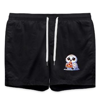 Mignon harfang des neiges pizza dessin animé restauration rapide - Short de bain - noir - Devant - AI Model Male 185 light (185cm)