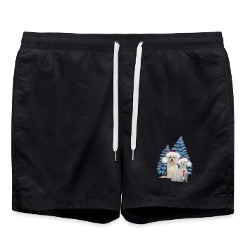 Christmas cute dog with squirrel - Swim Trunks - black - Front - AI Model Male 185 light (185cm)