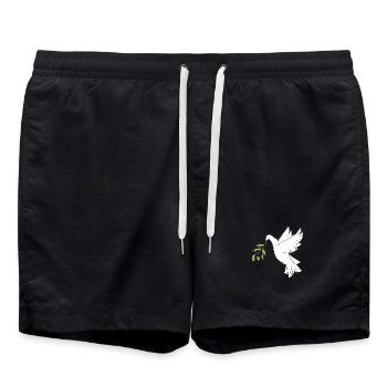 Christian symbol - dove with olive branch - Swim Trunks - black - Front - AI Model Male 185 light (185cm)