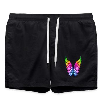 LGBT Regenbogen Engelsflügel Gay Lesbisch Queer - Badeshorts - Schwarz - Vorne - AI Model Male 185 light (185cm)
