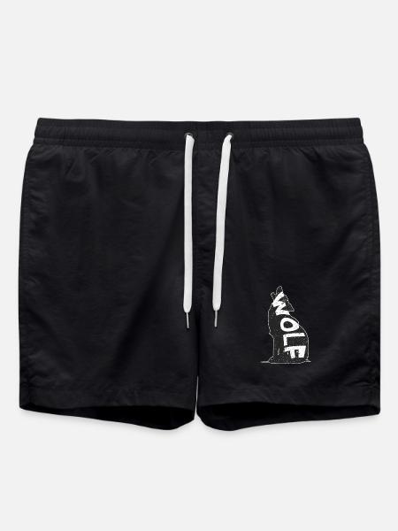 Black Wolf on Starry Background - Swim Trunks - black