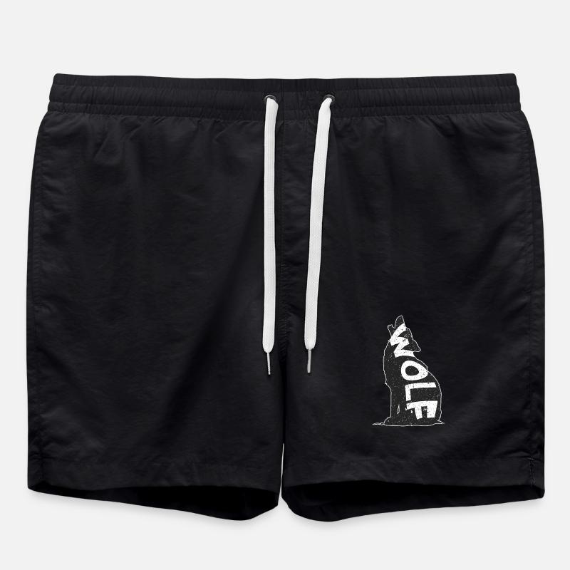 Black Wolf on Starry Background - Swim Trunks - black