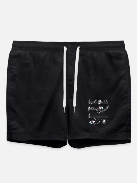 Panda Musical Notes Pattern - Swim Trunks - black