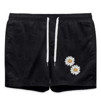 Daisies design in black and white - Swim Trunks - black - Front - AI Model Male 185 light (185cm)