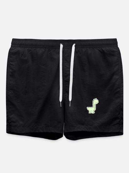 Pastel Green Dino Cartoon - Swim Trunks - black