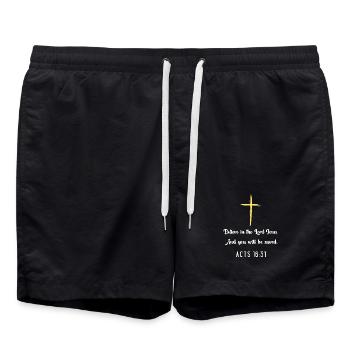 Kreuz des Glaubens: Apostelgeschichte 16,31 Zitat Tee - Badeshorts - Schwarz - Vorne - AI Model Male 185 light (185cm)