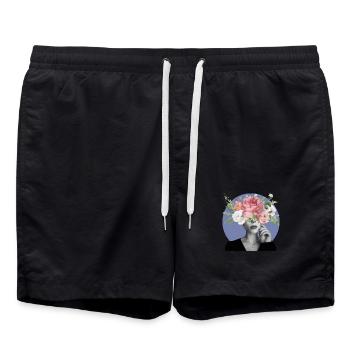 Blumiger Kopf - Badeshorts - Schwarz - Vorne - AI Model Male 185 light (185cm)