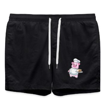 Schwein Bäcker Kuchen Backen - Badeshorts - Schwarz - Vorne - AI Model Male 185 light (185cm)