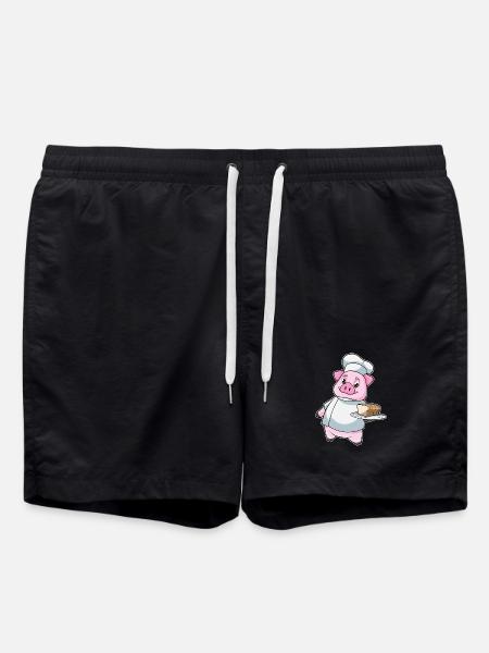 Schwein Bäcker Kuchen Backen - Badeshorts - Schwarz