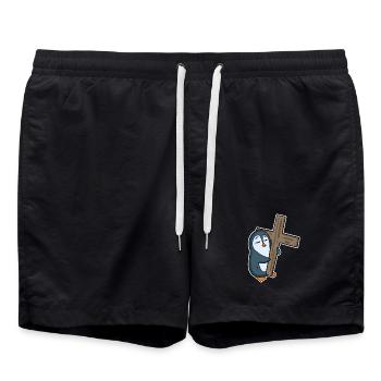 Pingouin et religion croisée - Short de bain - noir - Devant - AI Model Male 185 light (185cm)