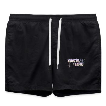 Gästeliste Einweihungsparty Verlobung Geburtstag - Badeshorts - Schwarz - Vorne - AI Model Male 185 light (185cm)