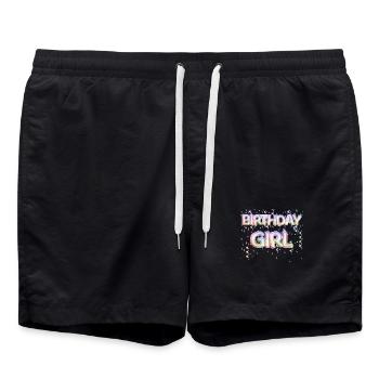 "Birthday Girl" Foil Balloons Confetti - Swim Trunks - black - Front - AI Model Male 185 light (185cm)