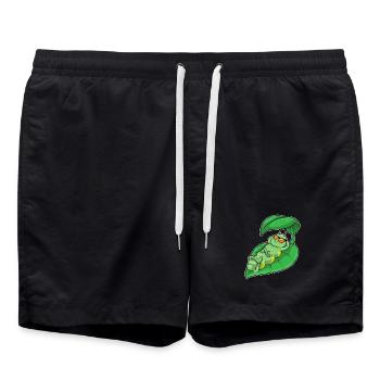 Caterpillar with leaf as parasol - Swim Trunks - black - Front - AI Model Male 185 light (185cm)