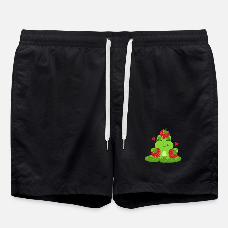 Frosch Erdbeere Kawaii - Badeshorts - Schwarz