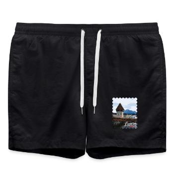 Panorama du pont de la chapelle de Lucerne - Short de bain - noir - Devant - AI Model Male 185 light (185cm)