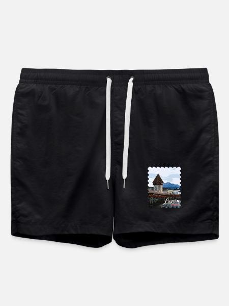 Lucerne Chapel Bridge Panorama - Swim Trunks - black