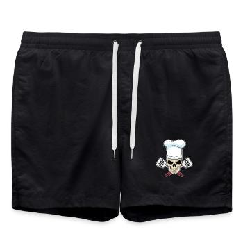 Totenkopf Koch Pfannenwender Kochen - Badeshorts - Schwarz - Vorne - AI Model Male 185 light (185cm)