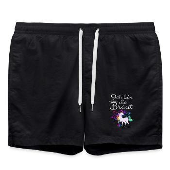 Einhorn "Ich bin die Braut" - Badeshorts - Schwarz - Vorne - AI Model Male 185 light (185cm)