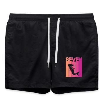 Meerjungfrau 7 Jahre Kinder 7. Geburtstag - Badeshorts - Schwarz - Vorne - AI Model Male 185 light (185cm)