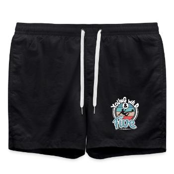 Fußball 5 Jahre Kinder Kindergeburtstag - Badeshorts - Schwarz - Vorne - AI Model Male 185 light (185cm)